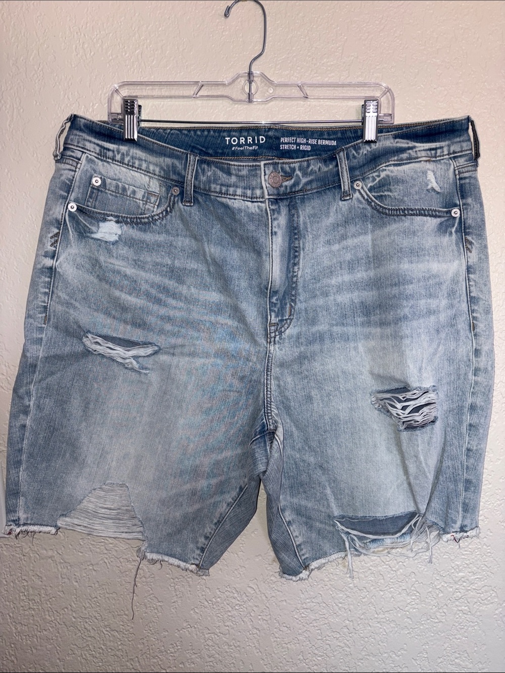 #T215 - torrid Distressed Denim High Rise Bermuda Shorts